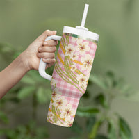 Akala Hamele Palaka Plumeria Tumbler With Handle Puakenikeni and Maile Lei LT9 - Polynesian Pride