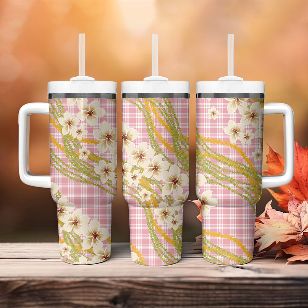 Akala Hamele Palaka Plumeria Tumbler With Handle Puakenikeni and Maile Lei LT9 - Polynesian Pride