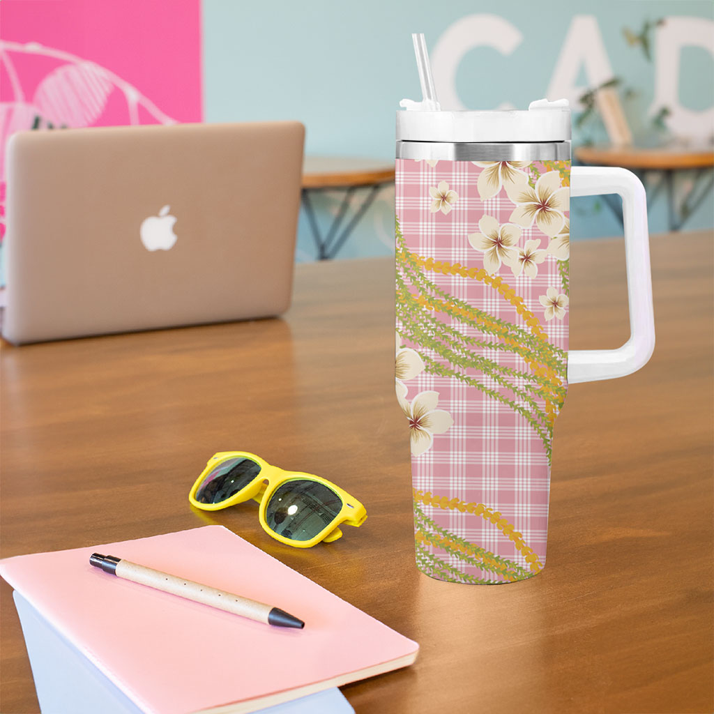 Akala Hamele Palaka Plumeria Tumbler With Handle Puakenikeni and Maile Lei LT9 - Polynesian Pride