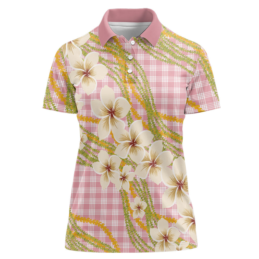 Akala Hamele Palaka Plumeria Women Polo Shirt Puakenikeni and Maile Lei LT9 Female Dusty Rose - Polynesian Pride