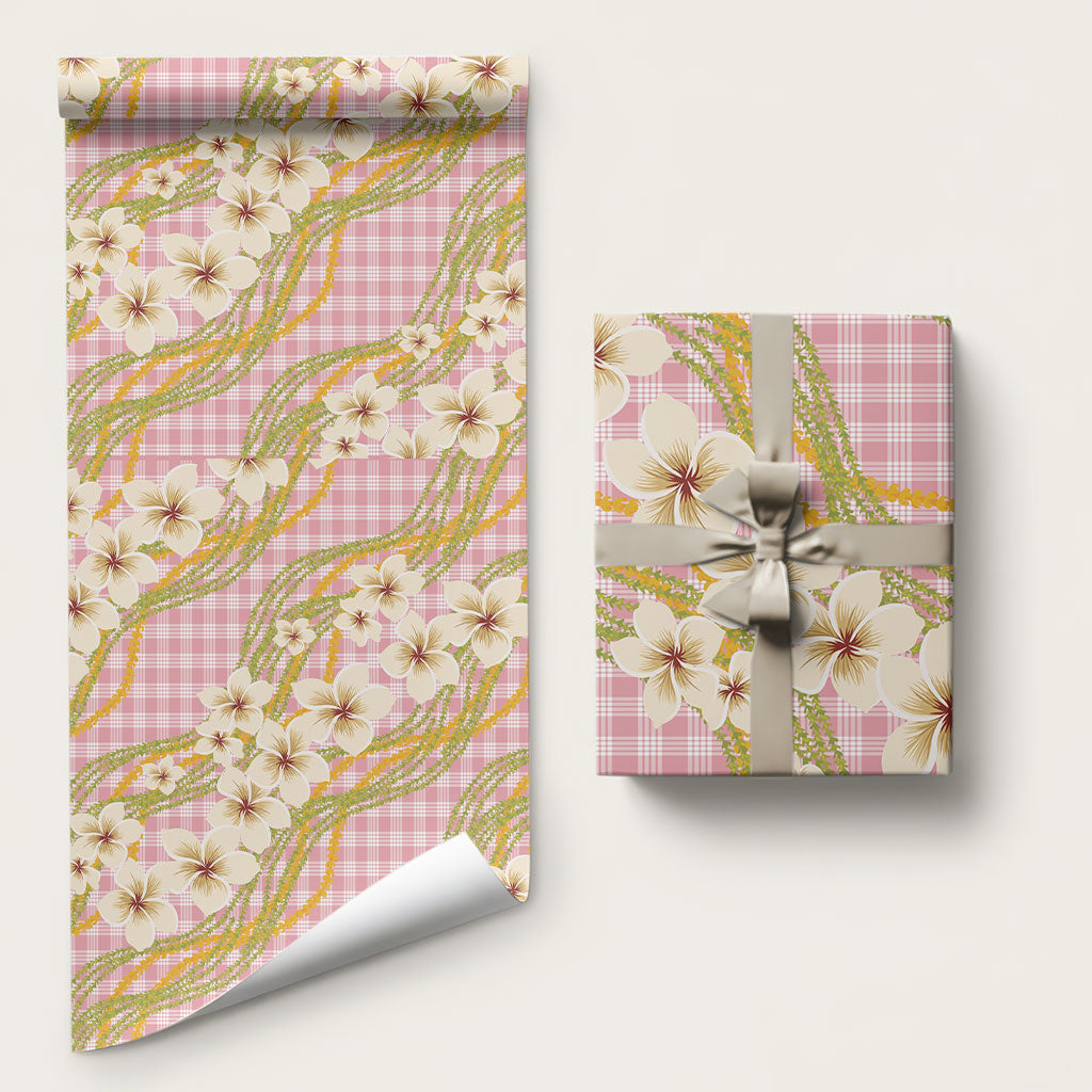 Akala Hamele Palaka Plumeria Wrapping Paper Puakenikeni and Maile Lei LT9 58" × 23" Dusty Rose - Polynesian Pride