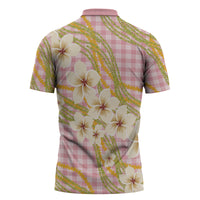 Akala Hamele Palaka Plumeria Zipper Polo Shirt Puakenikeni and Maile Lei LT9 - Polynesian Pride