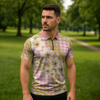 Akala Hamele Palaka Plumeria Zipper Polo Shirt Puakenikeni and Maile Lei LT9 - Polynesian Pride