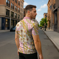 Akala Hamele Palaka Plumeria Zipper Polo Shirt Puakenikeni and Maile Lei LT9 - Polynesian Pride