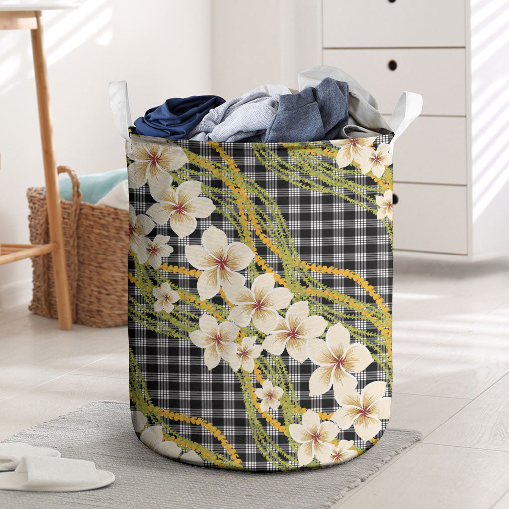 Ele'ele Hawai'i Palaka Plumeria Laundry Basket Puakenikeni and Maile Lei LT9 Black - Polynesian Pride