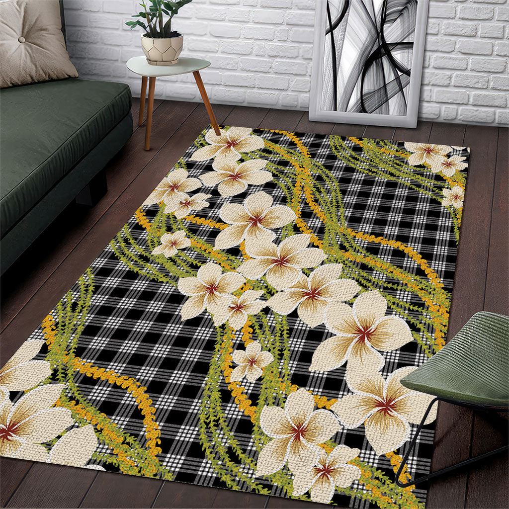 Ele'ele Hawai'i Palaka Plumeria Area Rug Puakenikeni and Maile Lei LT9 Black - Polynesian Pride