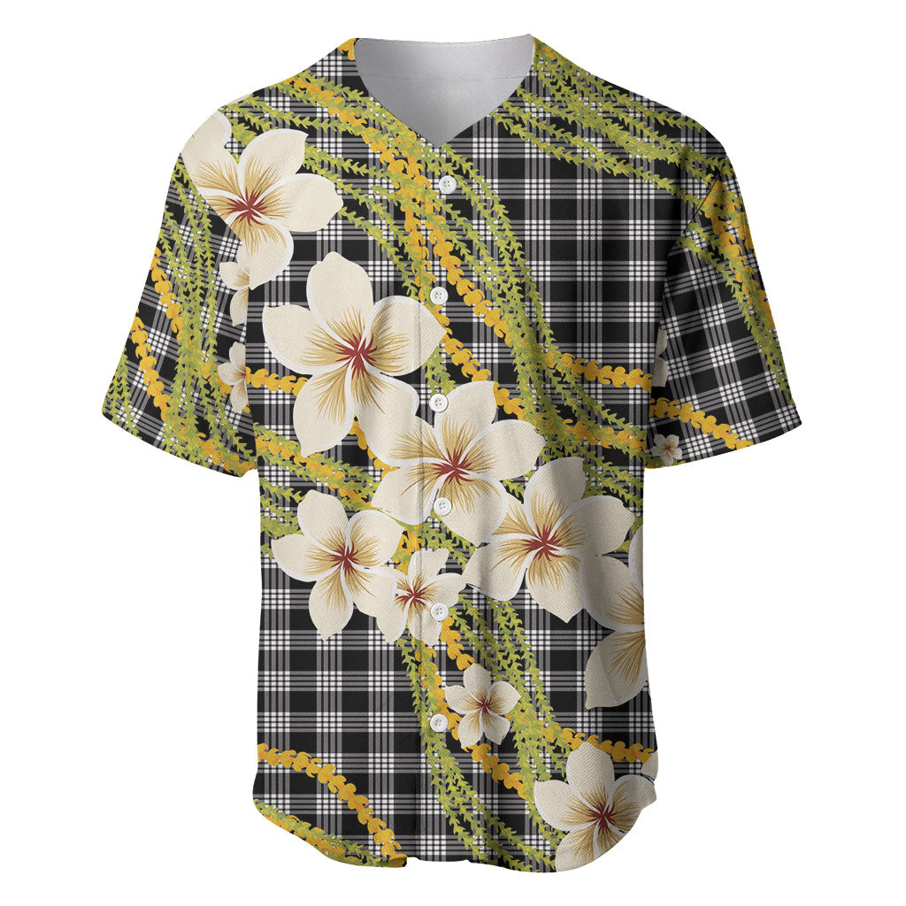 Ele'ele Hawai'i Palaka Plumeria Baseball Jersey Puakenikeni and Maile Lei LT9 Black - Polynesian Pride