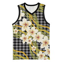 Ele'ele Hawai'i Palaka Plumeria Basketball Jersey Puakenikeni and Maile Lei LT9 Unisex Black - Polynesian Pride