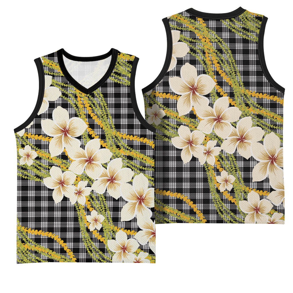 Ele'ele Hawai'i Palaka Plumeria Basketball Jersey Puakenikeni and Maile Lei LT9 - Polynesian Pride