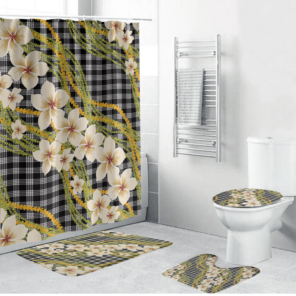 Ele'ele Hawai'i Palaka Plumeria Bathroom Set Puakenikeni and Maile Lei LT9 Bathroom Set (4 pcs) Black - Polynesian Pride