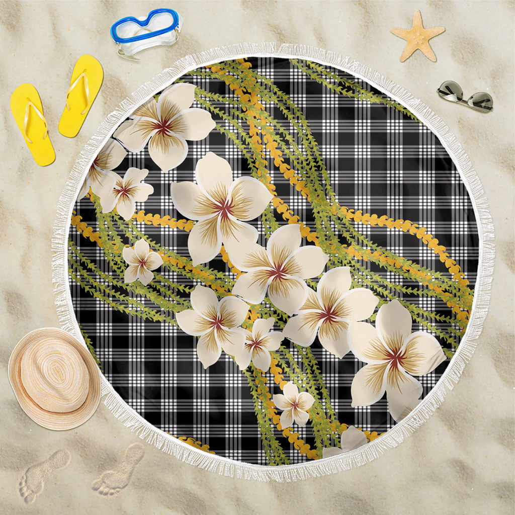 Ele'ele Hawai'i Palaka Plumeria Beach Blanket Puakenikeni and Maile Lei LT9 One Size 150cm Black - Polynesian Pride
