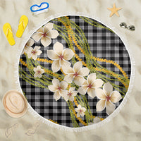 Ele'ele Hawai'i Palaka Plumeria Beach Blanket Puakenikeni and Maile Lei LT9 One Size 150cm Black - Polynesian Pride