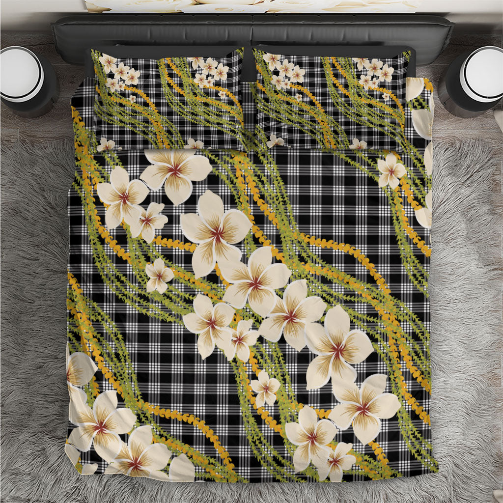 Ele'ele Hawai'i Palaka Plumeria Bedding Set Puakenikeni and Maile Lei LT9 Black - Polynesian Pride