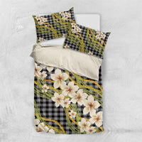 Ele'ele Hawai'i Palaka Plumeria Bedding Set Puakenikeni and Maile Lei LT9 US Twin 172cm x 218cm Black - Polynesian Pride