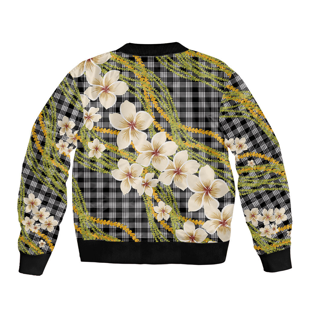 Ele'ele Hawai'i Palaka Plumeria Bomber Jacket Puakenikeni and Maile Lei LT9 - Polynesian Pride
