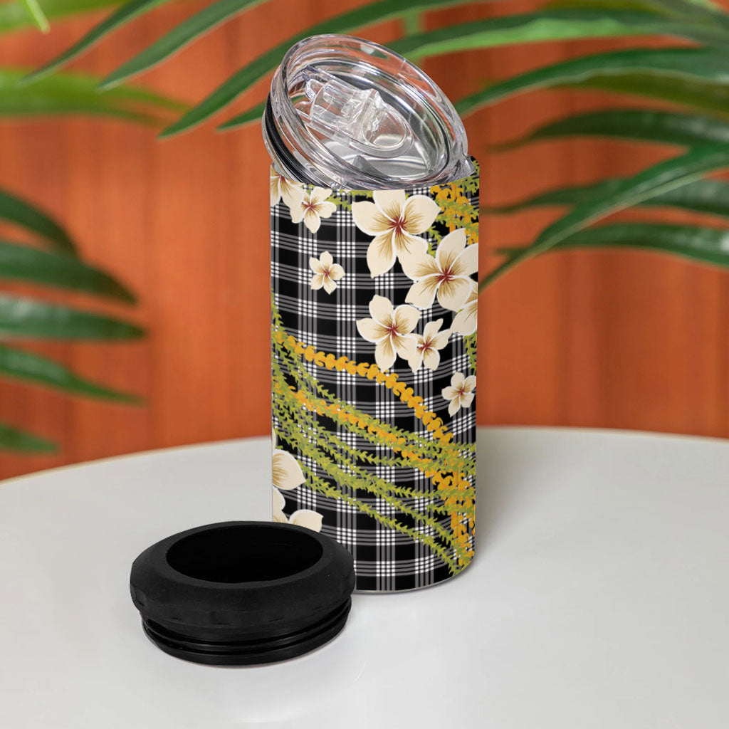 Ele'ele Hawai'i Palaka Plumeria 4 in 1 Can Cooler Tumbler Puakenikeni and Maile Lei LT9 - Polynesian Pride