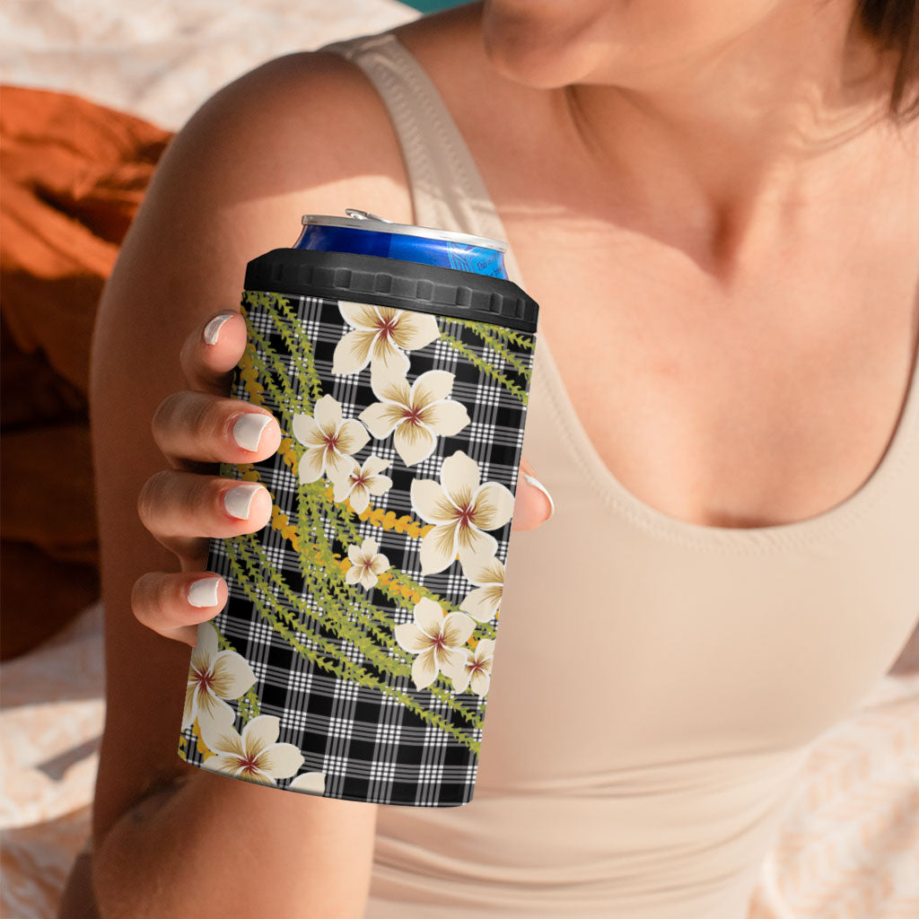 Ele'ele Hawai'i Palaka Plumeria 4 in 1 Can Cooler Tumbler Puakenikeni and Maile Lei LT9 - Polynesian Pride