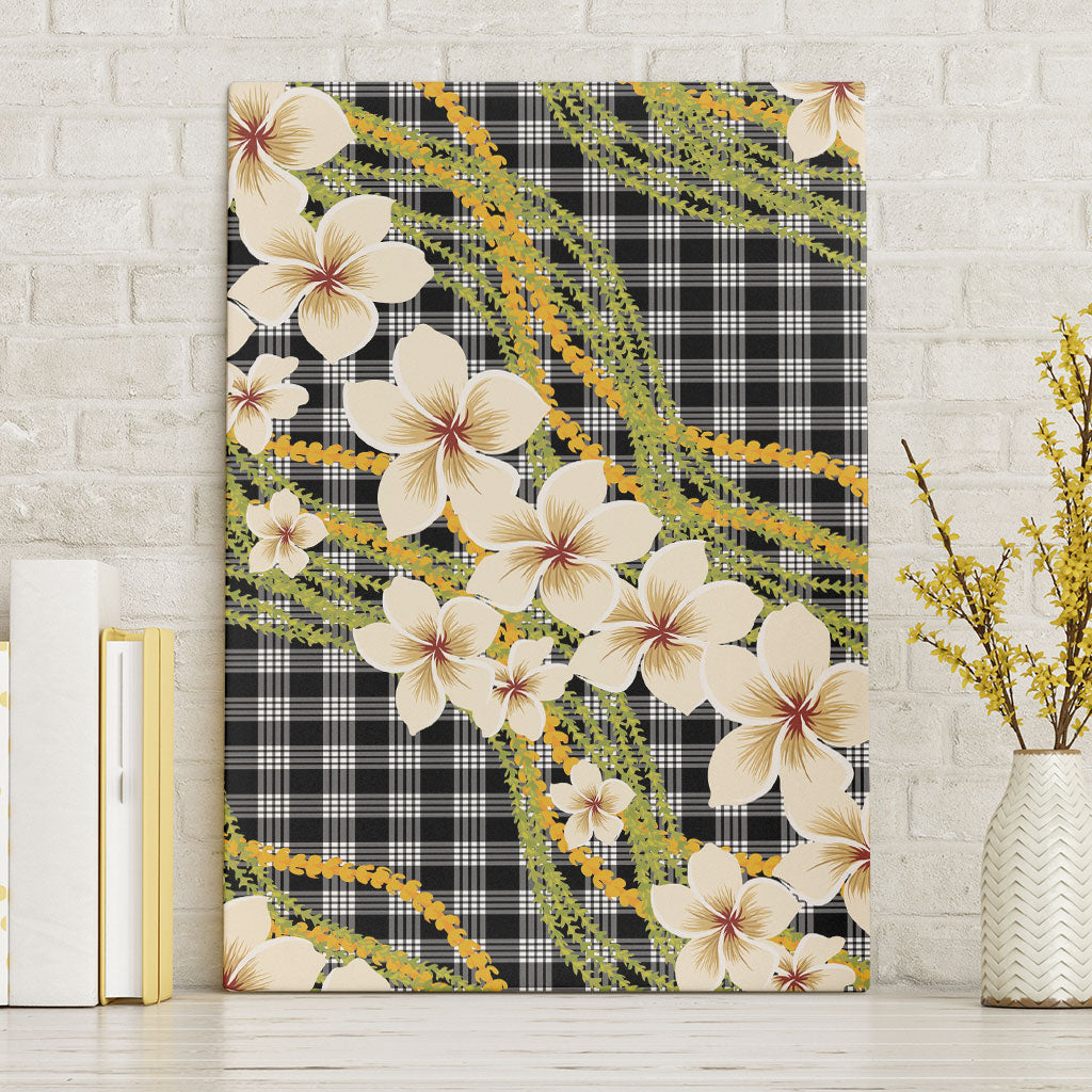 Ele'ele Hawai'i Palaka Plumeria Canvas Wall Art Puakenikeni and Maile Lei LT9 Without Frame Black - Polynesian Pride