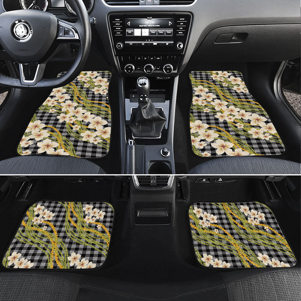 Ele'ele Hawai'i Palaka Plumeria Car Mats Puakenikeni and Maile Lei LT9 Set 4pcs Black - Polynesian Pride