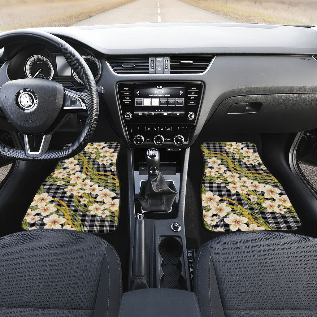 Ele'ele Hawai'i Palaka Plumeria Car Mats Puakenikeni and Maile Lei LT9 Set 2pcs - Front Black - Polynesian Pride