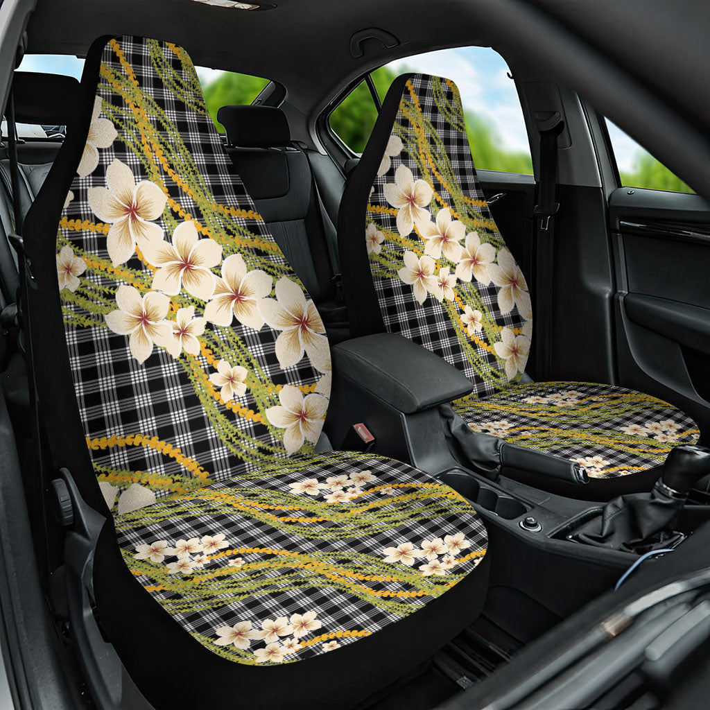 Ele'ele Hawai'i Palaka Plumeria Car Seat Cover Puakenikeni and Maile Lei LT9 One Size Black - Polynesian Pride