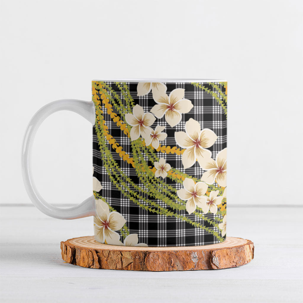 Ele'ele Hawai'i Palaka Plumeria Ceramic Mug Puakenikeni and Maile Lei LT9 Black - Polynesian Pride