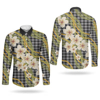 Ele'ele Hawai'i Palaka Plumeria Couples Matching Summer Maxi Dress and Long Sleeve Button Shirt Puakenikeni and Maile Lei LT9 - Polynesian Pride