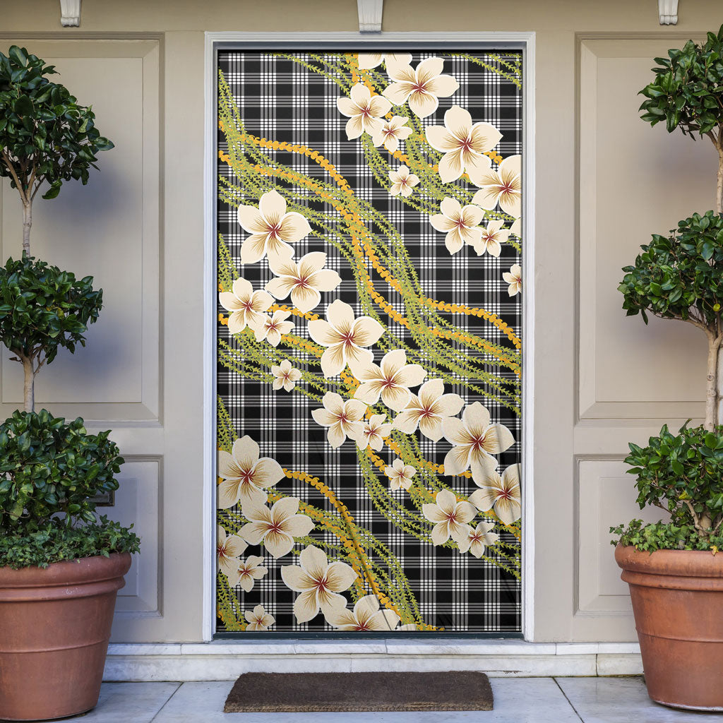 Ele'ele Hawai'i Palaka Plumeria Door Cover Puakenikeni and Maile Lei LT9 Black - Polynesian Pride