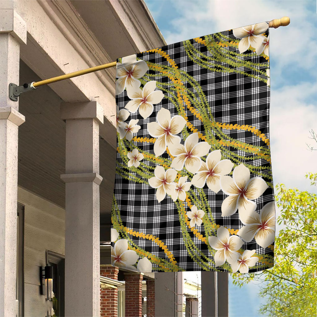 Ele'ele Hawai'i Palaka Plumeria Garden Flag Puakenikeni and Maile Lei LT9 House Flag Black - Polynesian Pride