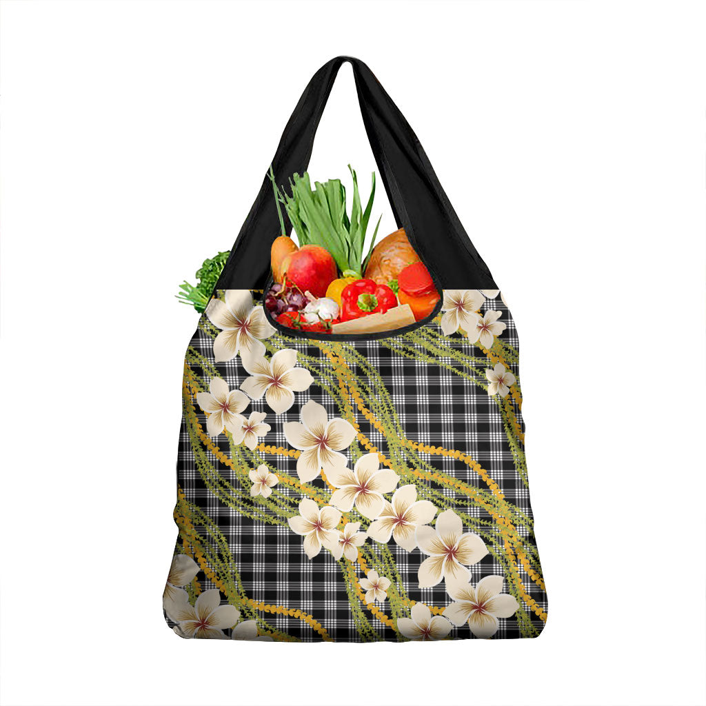 Ele'ele Hawai'i Palaka Plumeria Grocery Bag Puakenikeni and Maile Lei LT9 1-pack One Size Black - Polynesian Pride