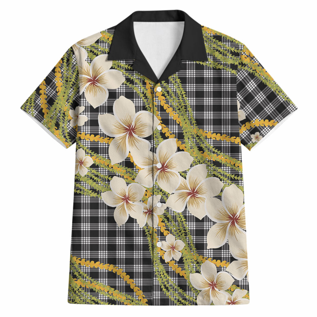 Ele'ele Hawai'i Palaka Plumeria Hawaiian Shirt Puakenikeni and Maile Lei LT9 Black - Polynesian Pride