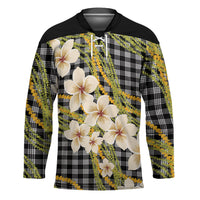 Ele'ele Hawai'i Palaka Plumeria Hockey Jersey Puakenikeni and Maile Lei LT9 Unisex Black - Polynesian Pride