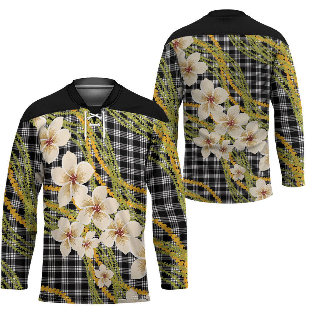 Ele'ele Hawai'i Palaka Plumeria Hockey Jersey Puakenikeni and Maile Lei LT9 - Polynesian Pride