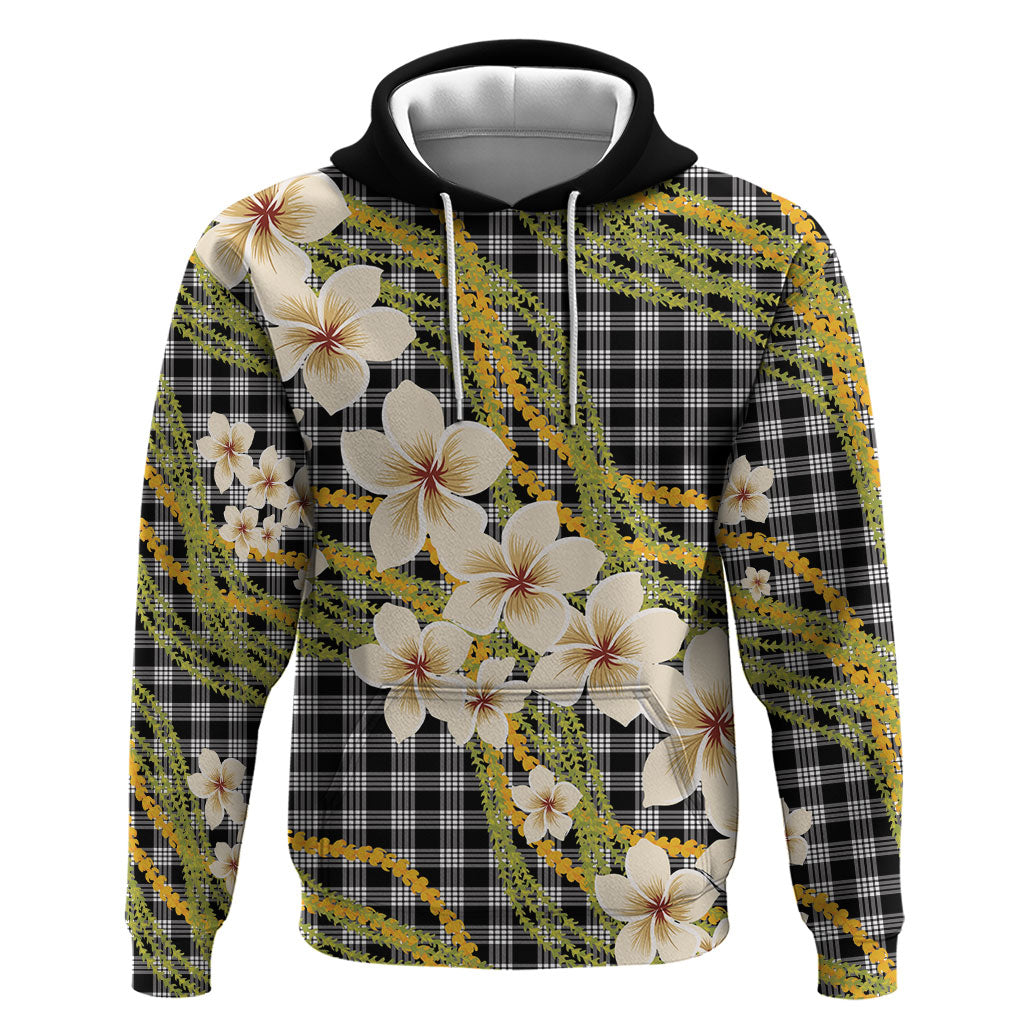 Ele'ele Hawai'i Palaka Plumeria Hoodie Puakenikeni and Maile Lei LT9 Pullover Hoodie Black - Polynesian Pride
