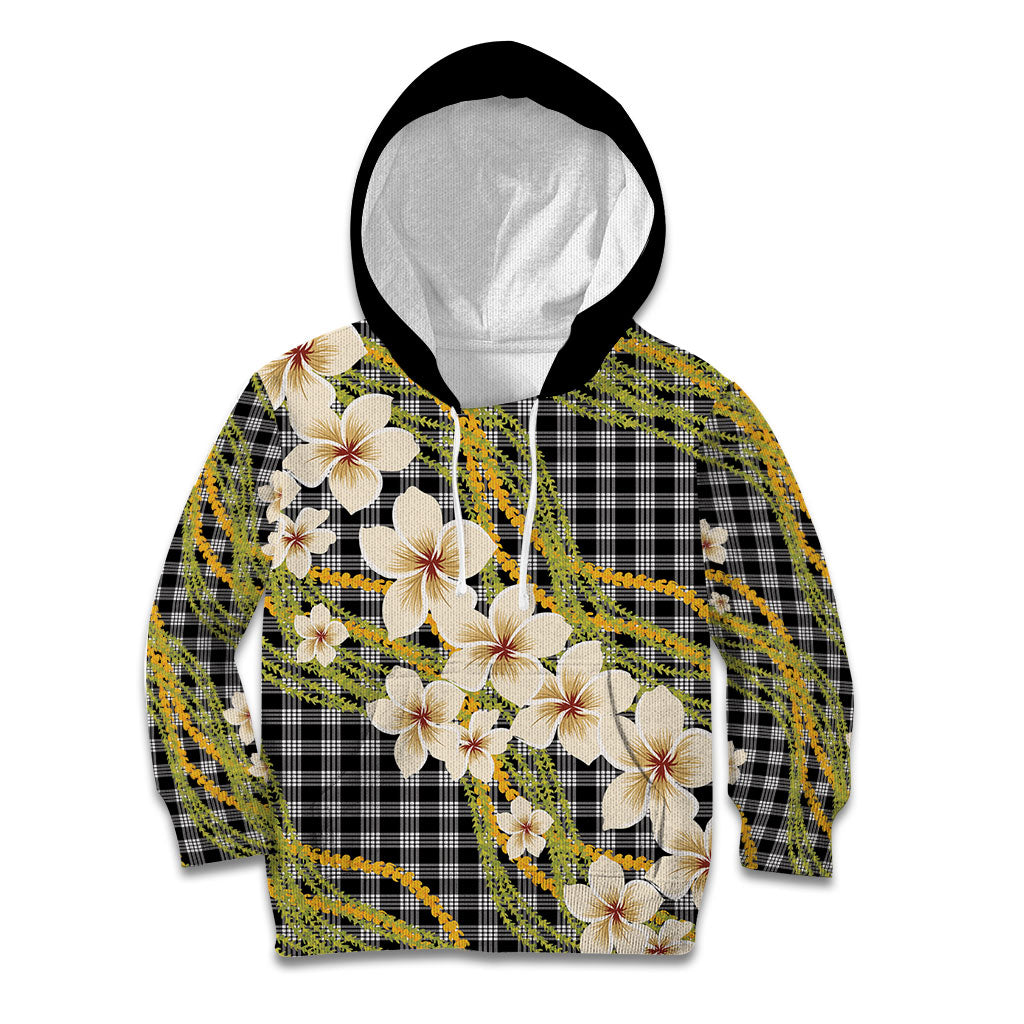 Ele'ele Hawai'i Palaka Plumeria Kid Hoodie Puakenikeni and Maile Lei LT9 Hoodie Black - Polynesian Pride