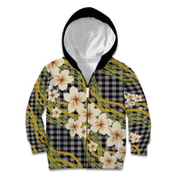 Ele'ele Hawai'i Palaka Plumeria Kid Hoodie Puakenikeni and Maile Lei LT9 Zip Hoodie Black - Polynesian Pride