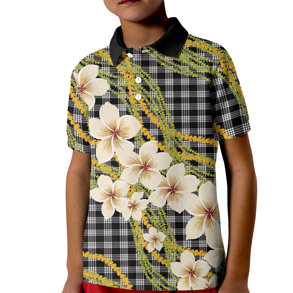 Ele'ele Hawai'i Palaka Plumeria Kid Polo Shirt Puakenikeni and Maile Lei LT9 Kid Black - Polynesian Pride