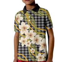 Ele'ele Hawai'i Palaka Plumeria Kid Polo Shirt Puakenikeni and Maile Lei LT9 Kid Black - Polynesian Pride