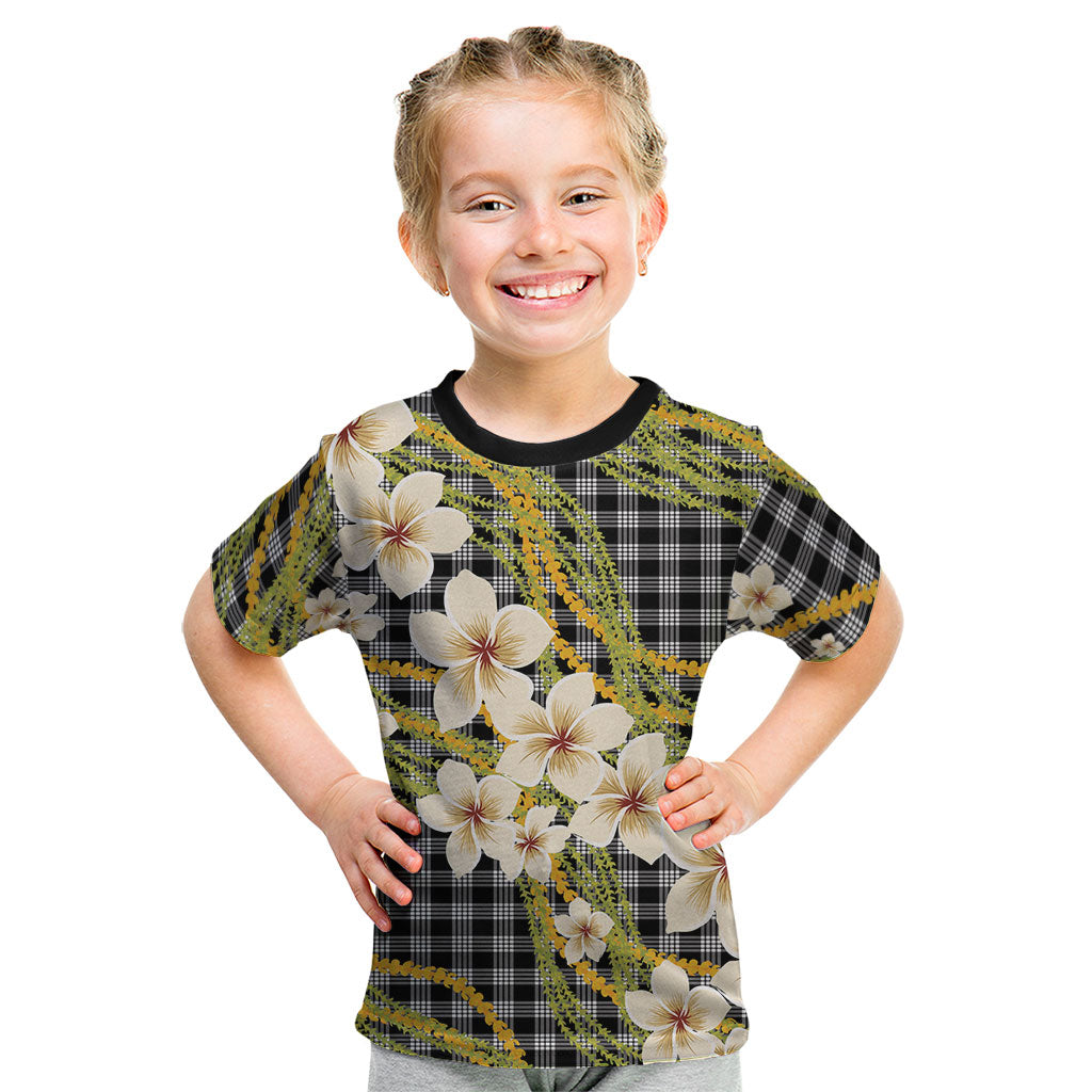 Ele'ele Hawai'i Palaka Plumeria Kid T Shirt Puakenikeni and Maile Lei LT9 Black - Polynesian Pride