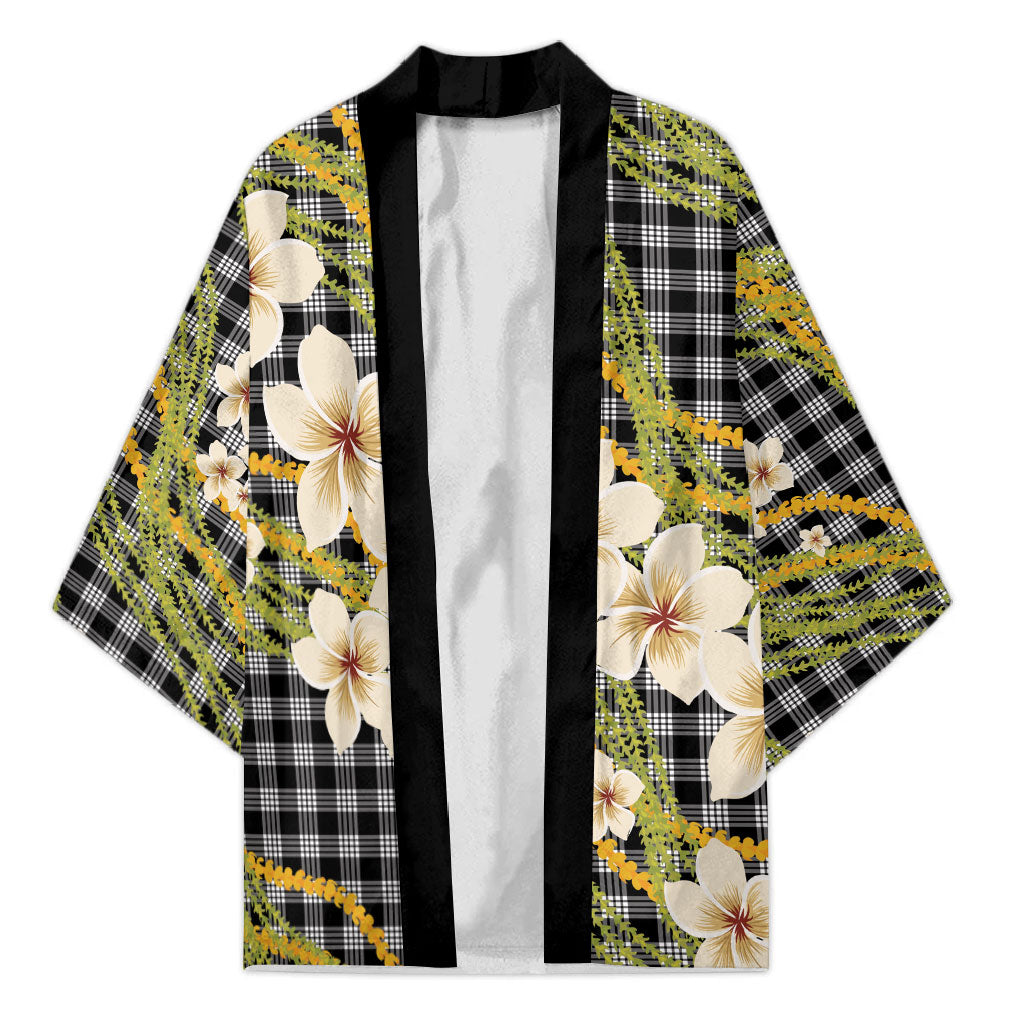 Ele'ele Hawai'i Palaka Plumeria Kimono Puakenikeni and Maile Lei LT9 Unisex Black - Polynesian Pride