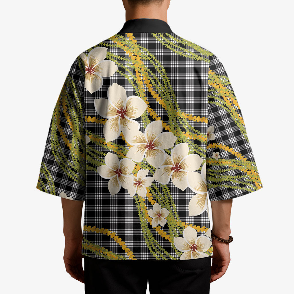 Ele'ele Hawai'i Palaka Plumeria Kimono Puakenikeni and Maile Lei LT9 - Polynesian Pride
