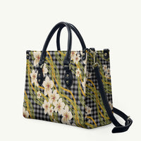 Ele'ele Hawai'i Palaka Plumeria Leather Bag Puakenikeni and Maile Lei LT9 Black - Polynesian Pride