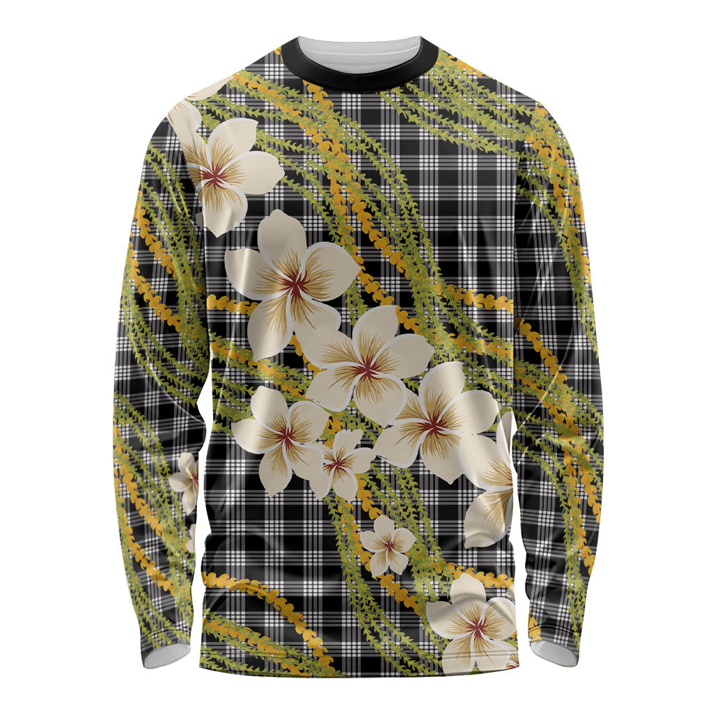 Ele'ele Hawai'i Palaka Plumeria Long Sleeve Shirt Puakenikeni and Maile Lei LT9 Unisex Black - Polynesian Pride