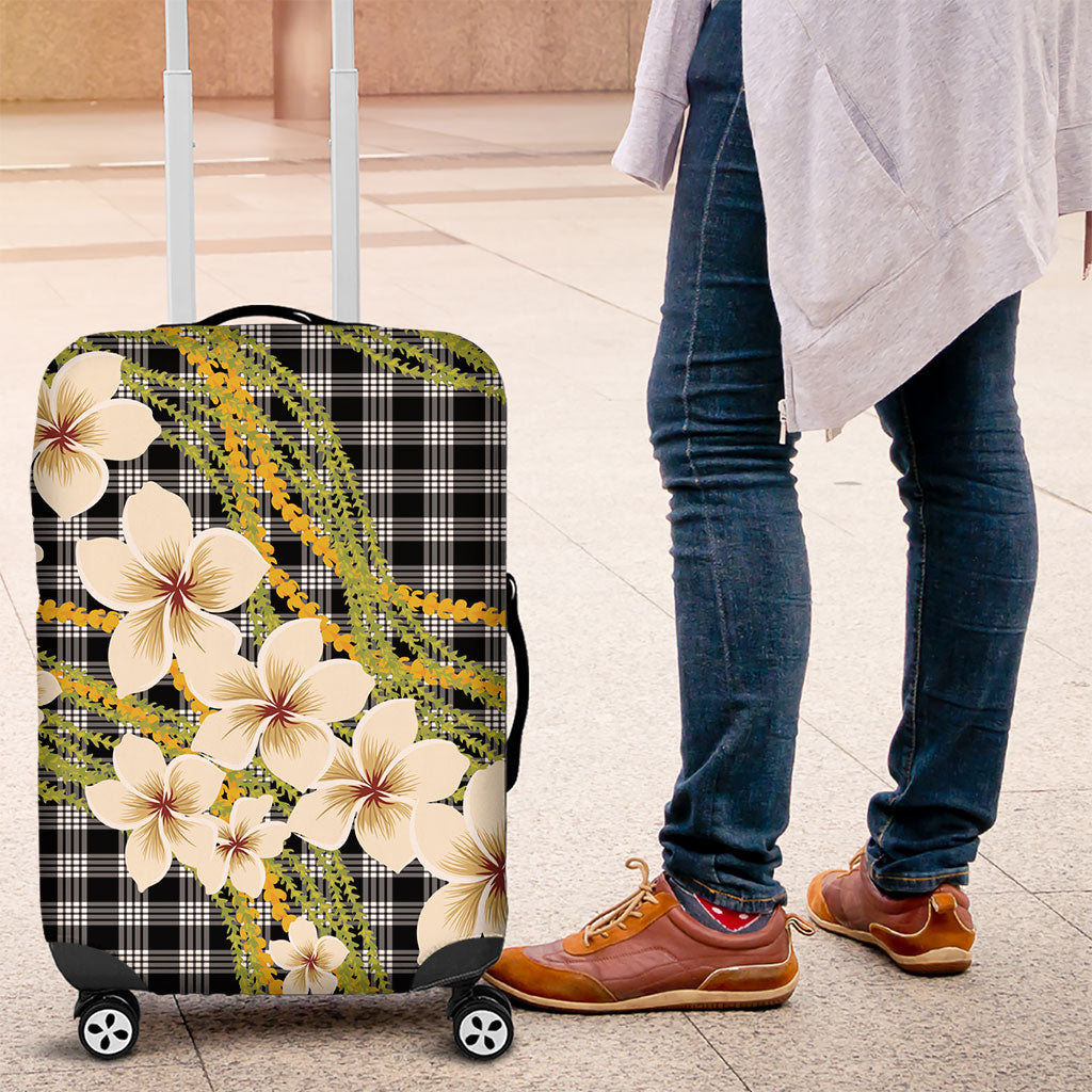 Ele'ele Hawai'i Palaka Plumeria Luggage Cover Puakenikeni and Maile Lei LT9 Black - Polynesian Pride