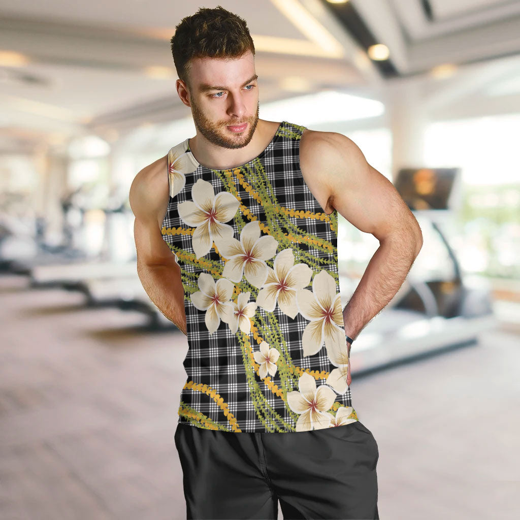 Ele'ele Hawai'i Palaka Plumeria Men Tank Top Puakenikeni and Maile Lei LT9 Black - Polynesian Pride