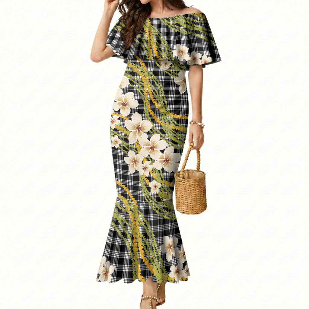 Ele'ele Hawai'i Palaka Plumeria Mermaid Dress Puakenikeni and Maile Lei LT9 Women Black - Polynesian Pride