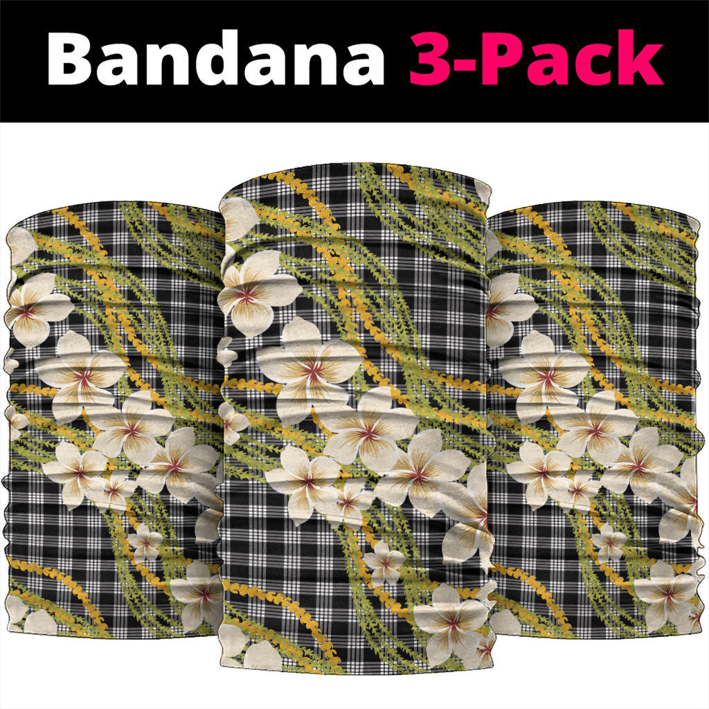 Ele'ele Hawai'i Palaka Plumeria Neck Gaiter Puakenikeni and Maile Lei LT9 package One Size: 25*50cm Black - Polynesian Pride