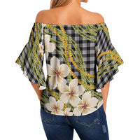 Ele'ele Hawai'i Palaka Plumeria Off Shoulder Wrap Waist Top Puakenikeni and Maile Lei LT9 - Polynesian Pride