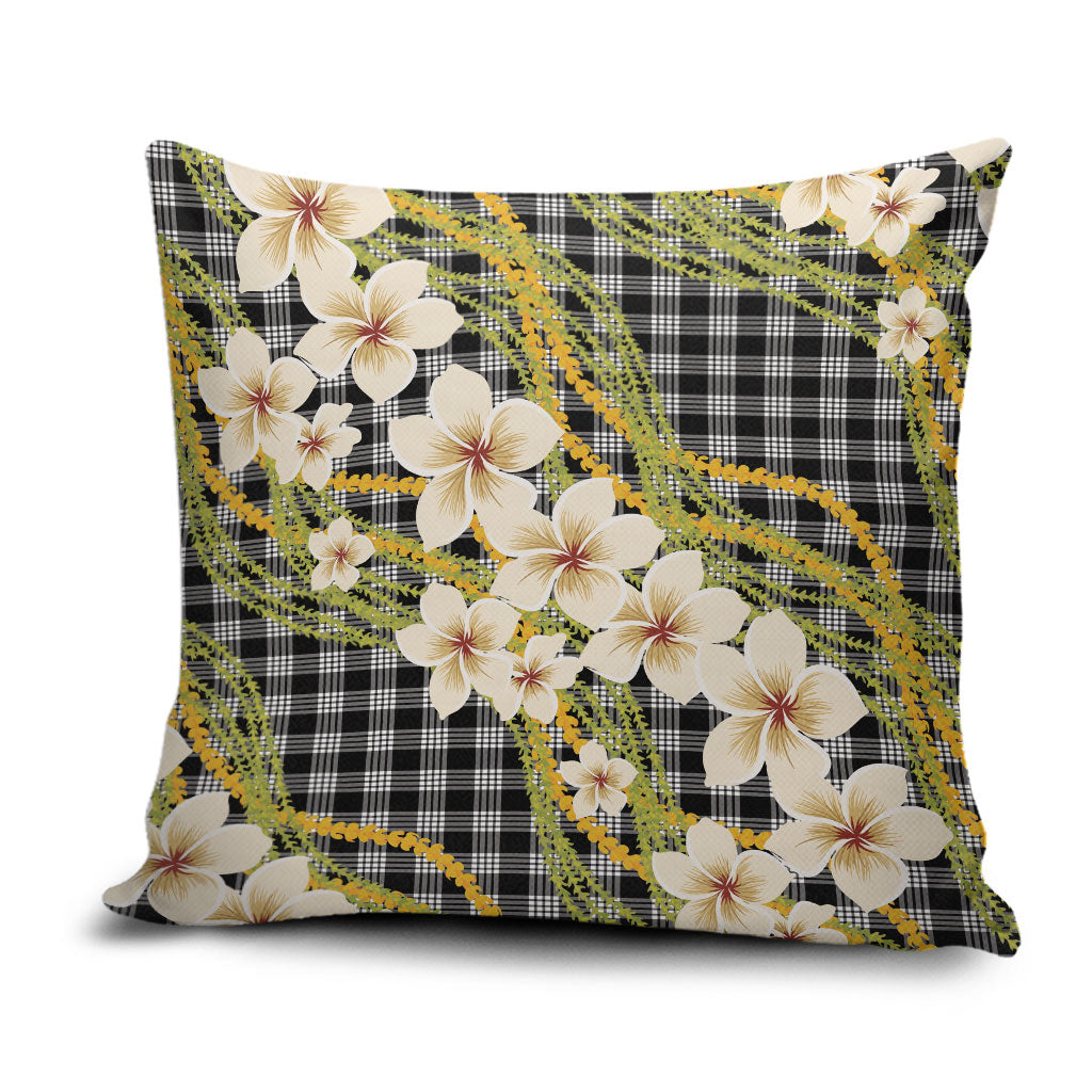 Ele'ele Hawai'i Palaka Plumeria Pillow Cover Puakenikeni and Maile Lei LT9 Black - Polynesian Pride
