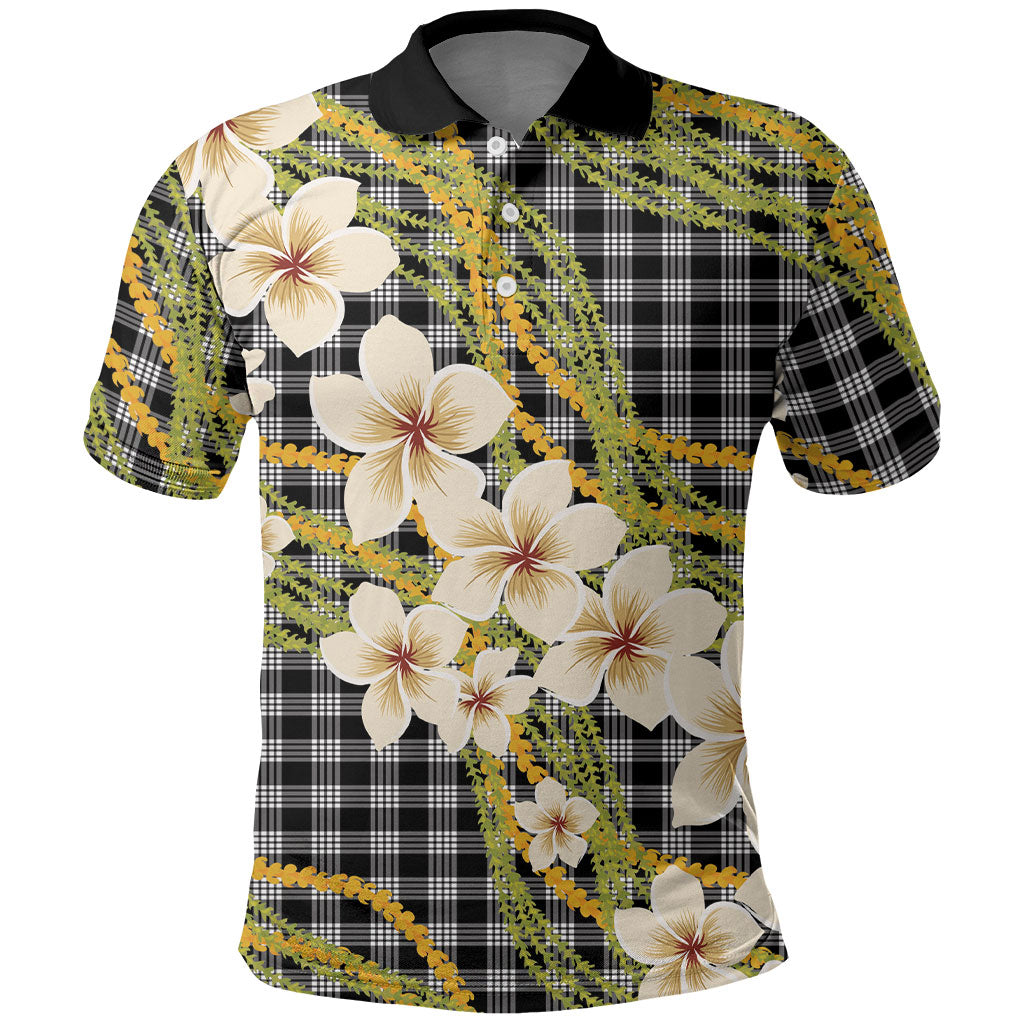 Ele'ele Hawai'i Palaka Plumeria Polo Shirt Puakenikeni and Maile Lei LT9 Black - Polynesian Pride